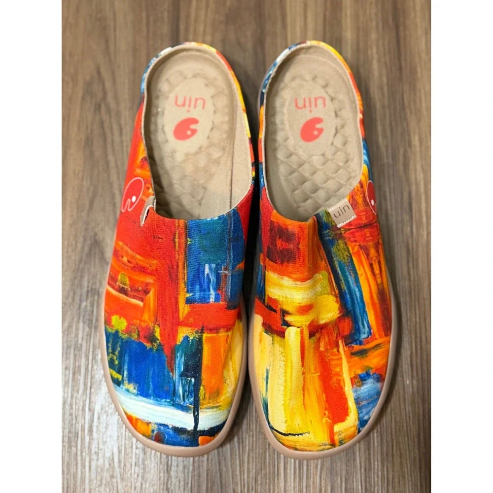 UIN Color Zone Mens Abstract Oil Painting Print Slipper Mules Clogs Sz 11